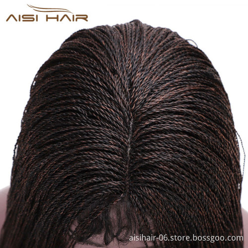 Aisi Hair Twist Braided Lace Front Long Wigs Synthetic Ombre Brown Lace Front Long Braided Wigs For Black Women